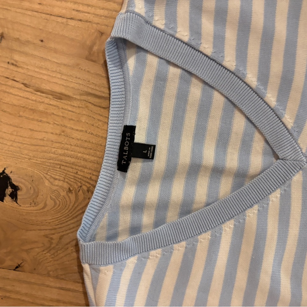 Talbots Blue and White Striped V-Neck Sweater - Picture 2 of 5